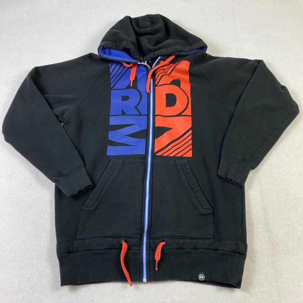 Armada Skis Full Zip Hoodie Sweatshirt Mens Small‎ Black Drawstring Distressed